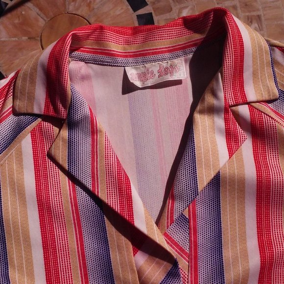 70s Ample Togs Raglan SSL Top Sz-L Striped Polyest - Picture 3 of 10